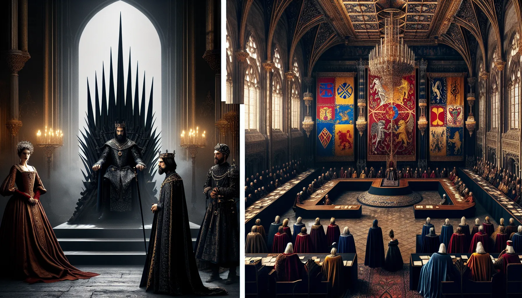 A staged comparison of themes from Game of Thrones and House of the Dragon.