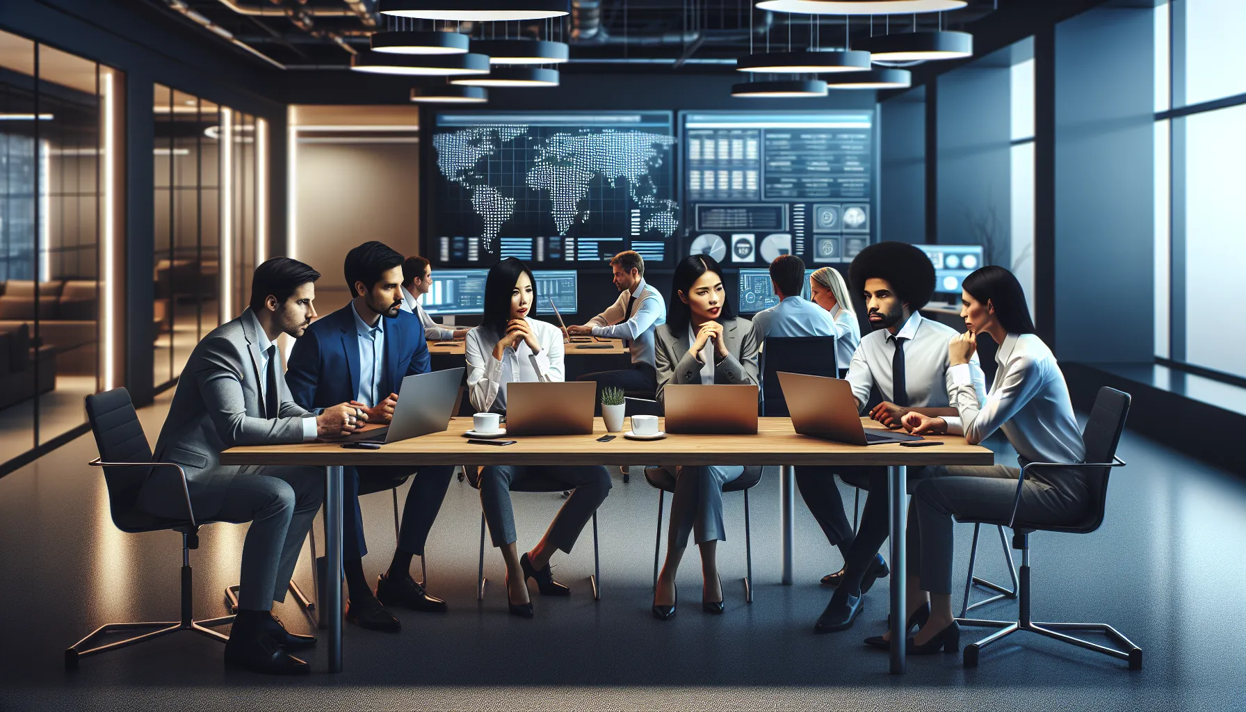 professionals collaborating on IP address verification in a modern office.