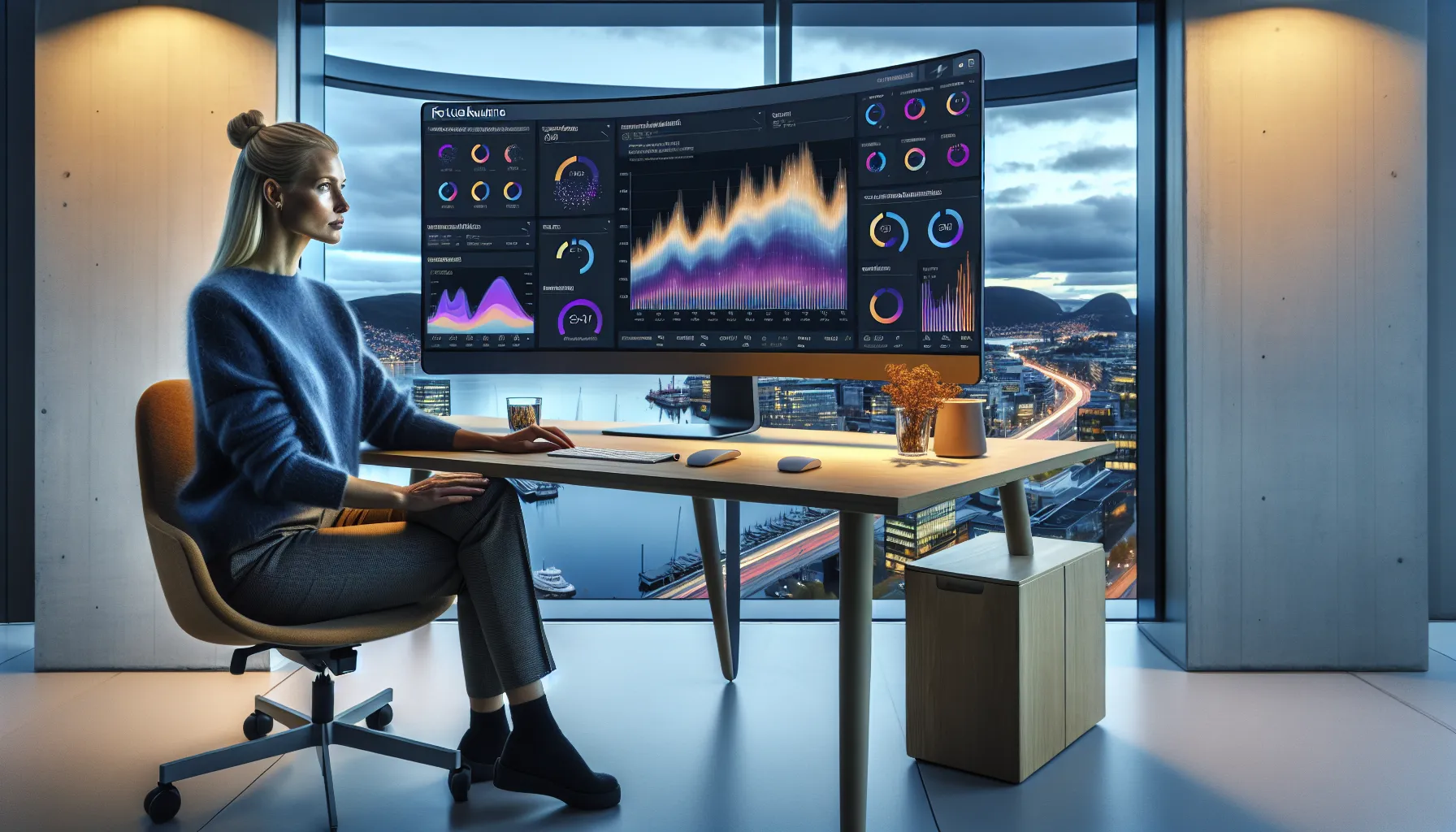 Norwegian analyst reviews ai dashboard predicting customer needs from unified business data.