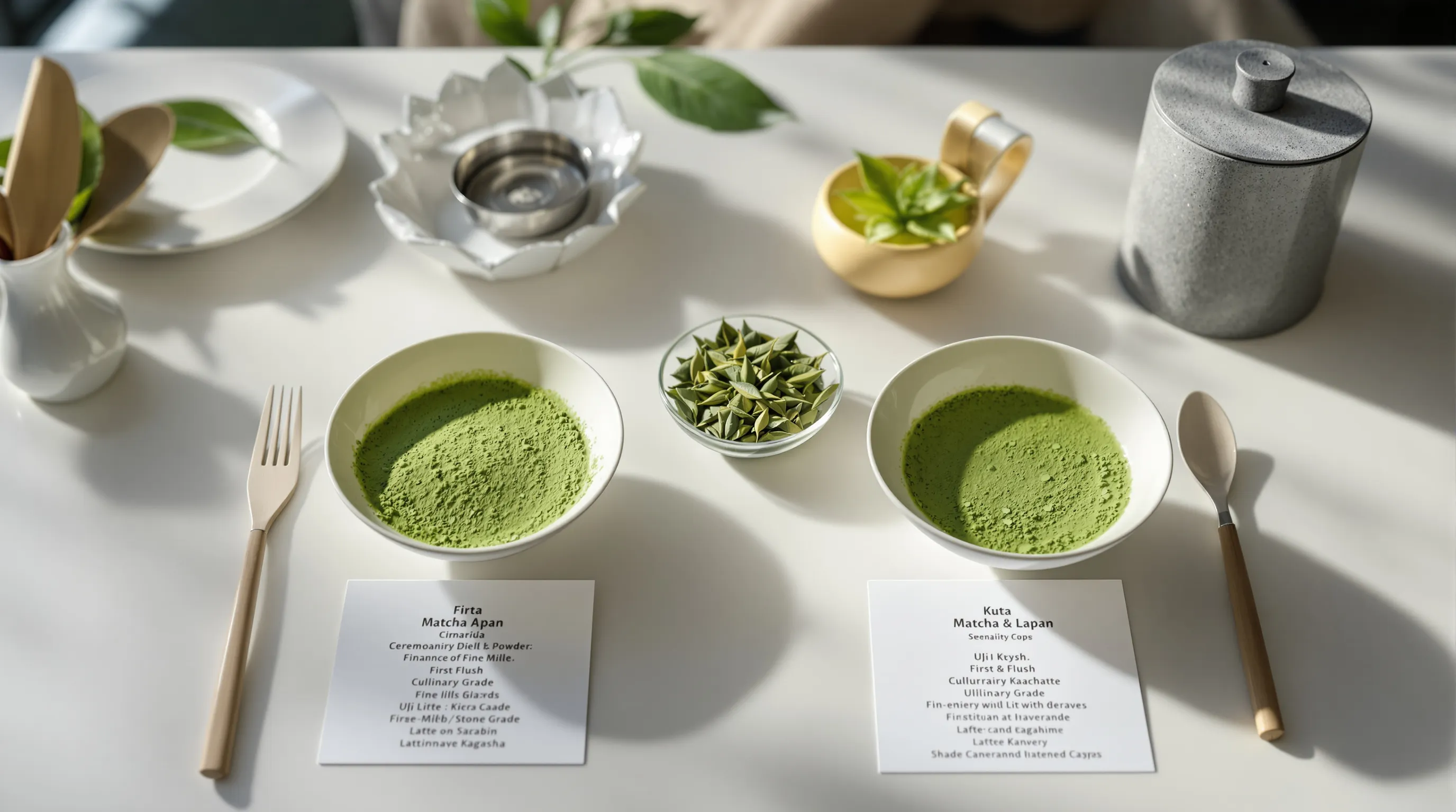 Ceremonial and culinary matcha compared with tools and Uji, Kagoshima highlights.