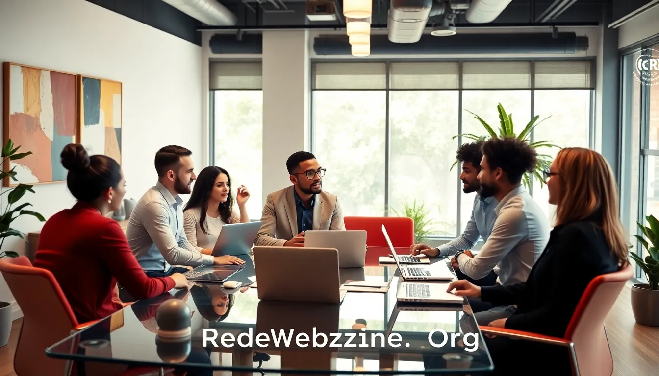 diverse professionals collaborating in a modern office setting.