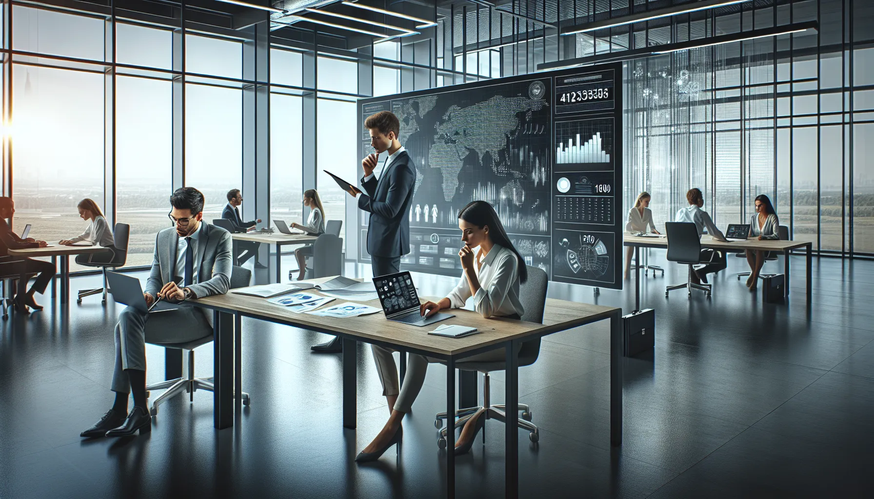 diverse professionals collaborating in a modern office environment.