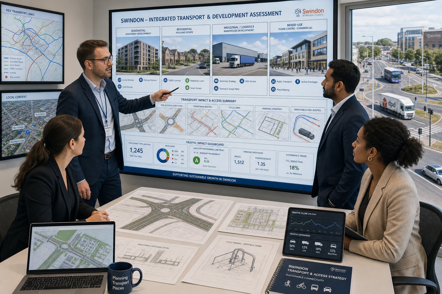 Traffic engineer reviewing residential and commercial development transport plans.