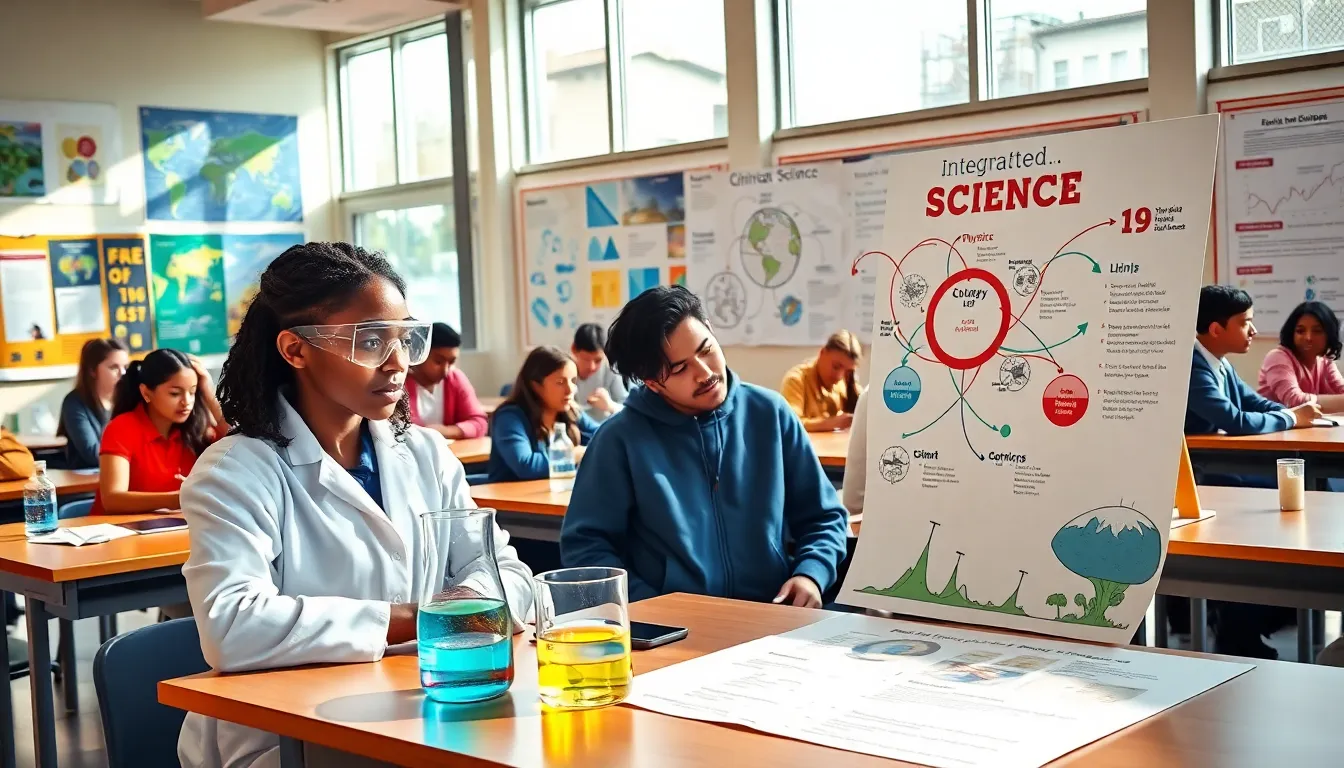 students conducting an experiment in an integrated science classroom.