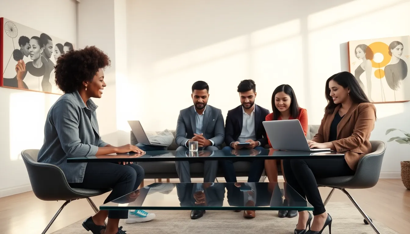 diverse group of writers collaborating in a modern office.