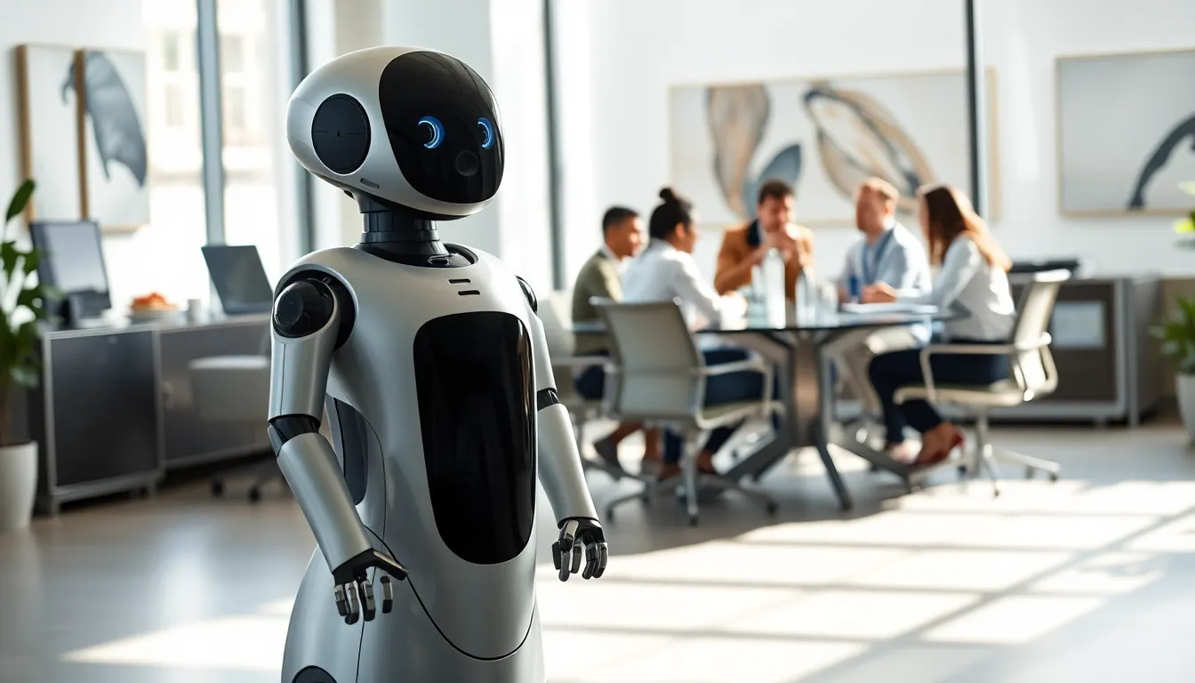 Cobalt Robotics robot in a modern office with diverse team collaboration.