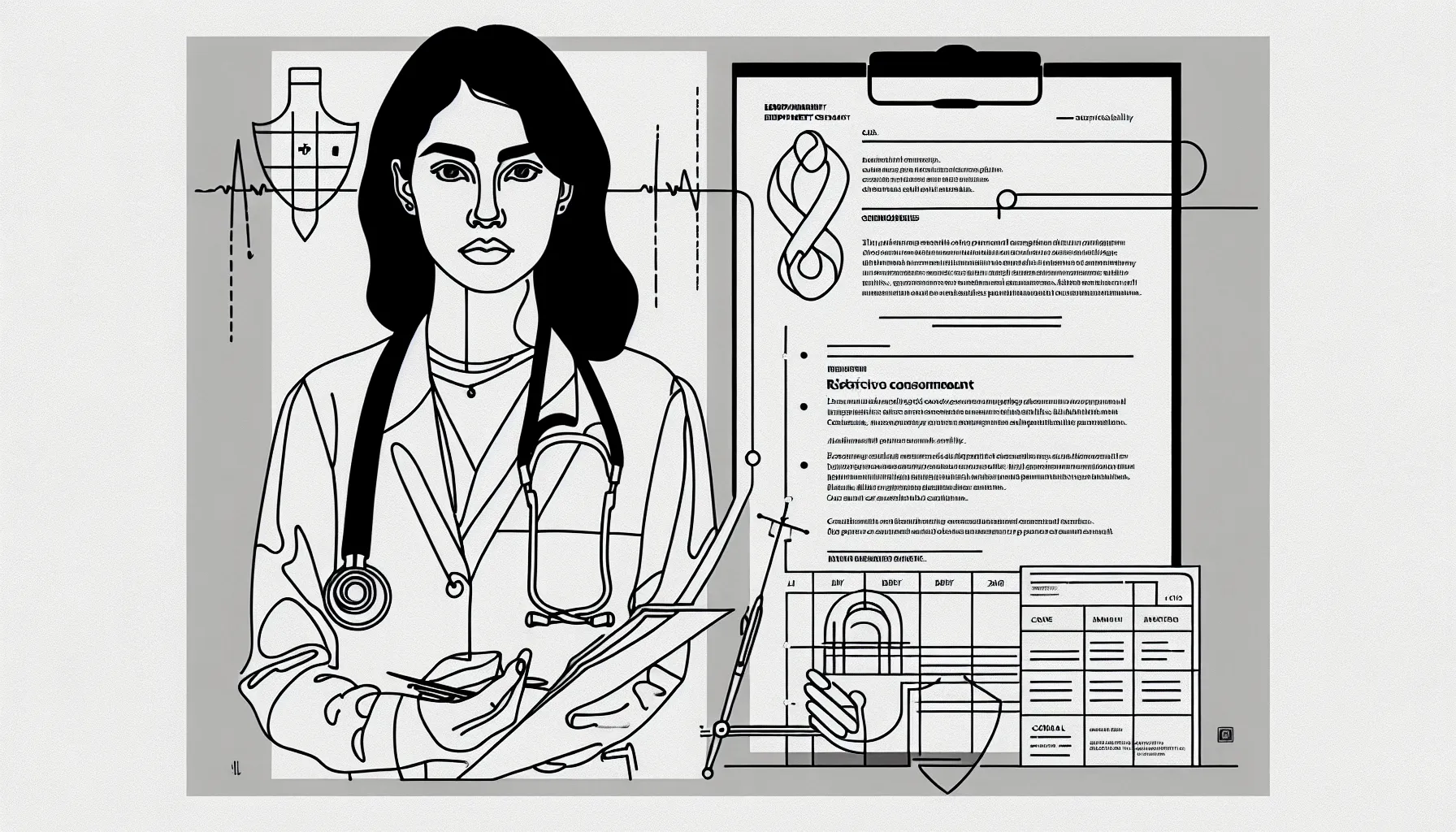 Veterinary associate with timeline, shield labeled TAIL, contract and padlock Veterinary Malpractice and Tail Insurance Review.