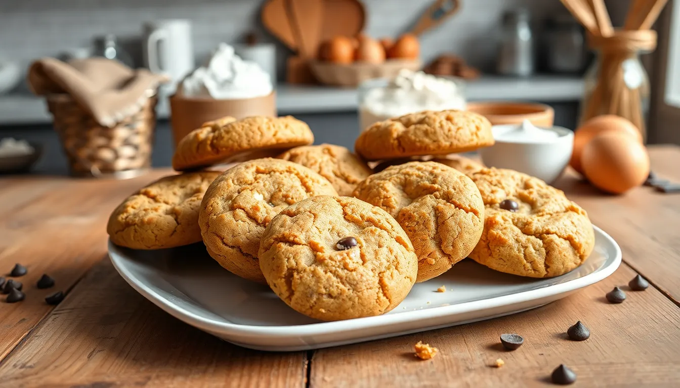 A plate of freshly baked bread cookies on a rustic wooden table.