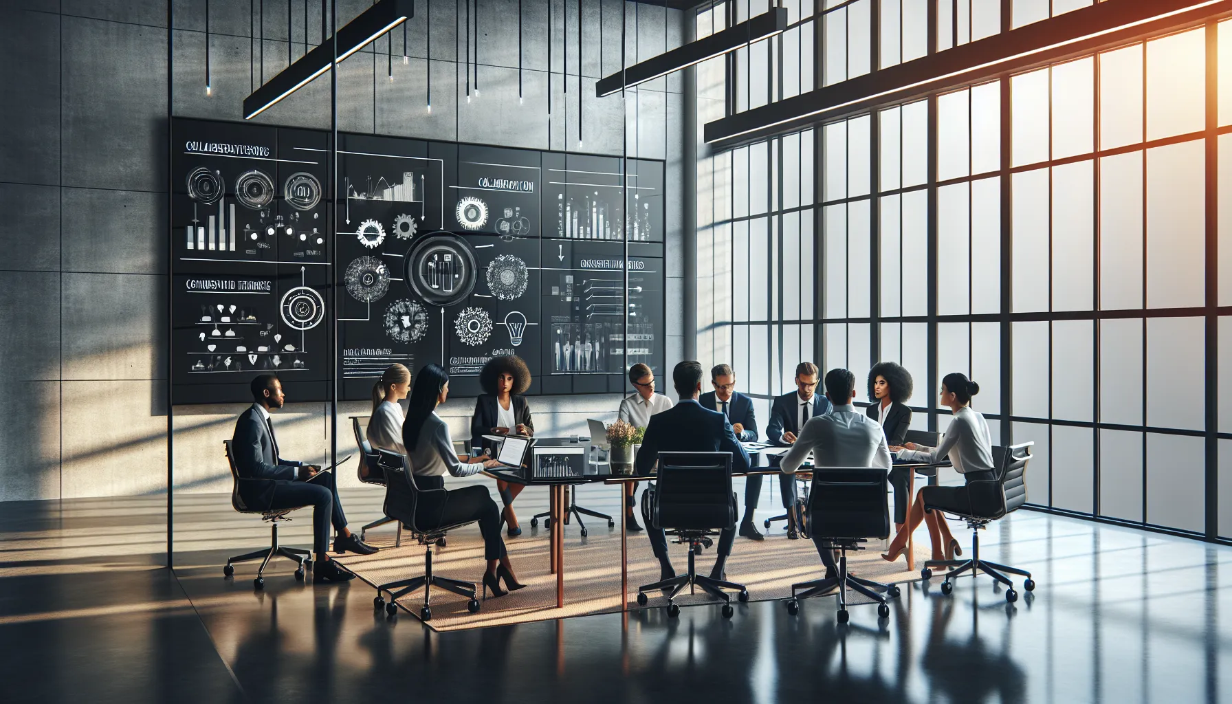 diverse team collaborating in a modern office setting.