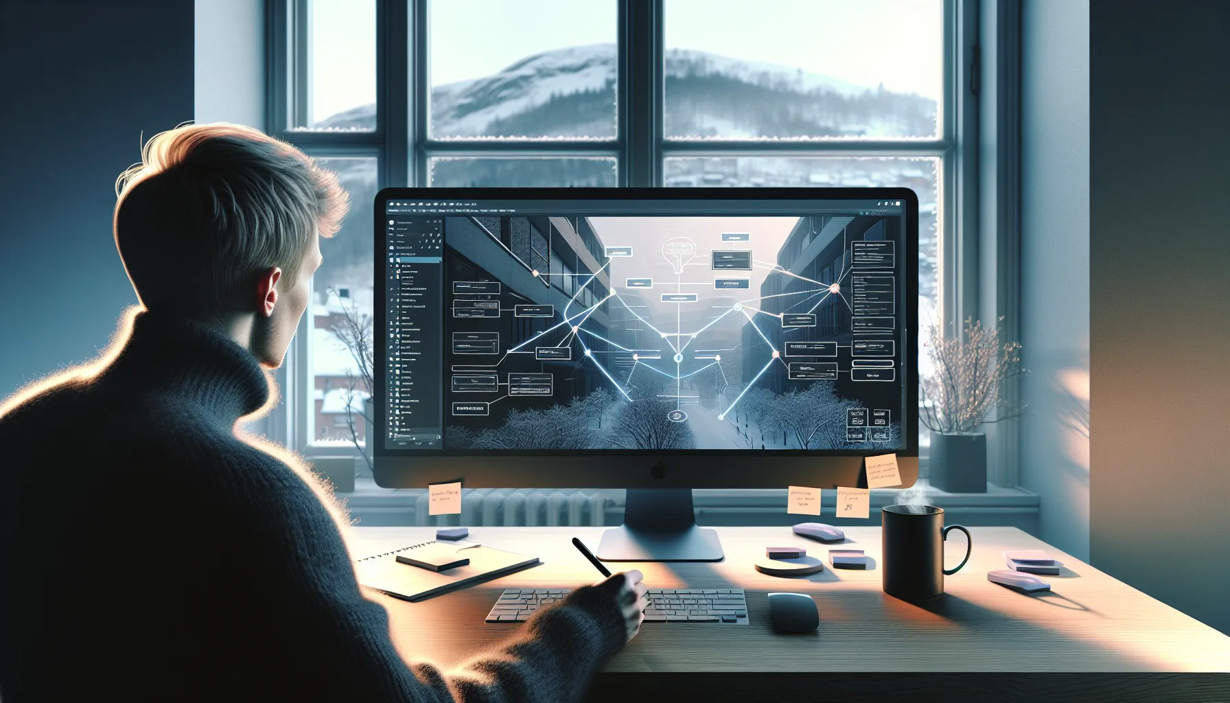 Norwegian marketer reviews pillar page with cluster cards and internal link loops.
