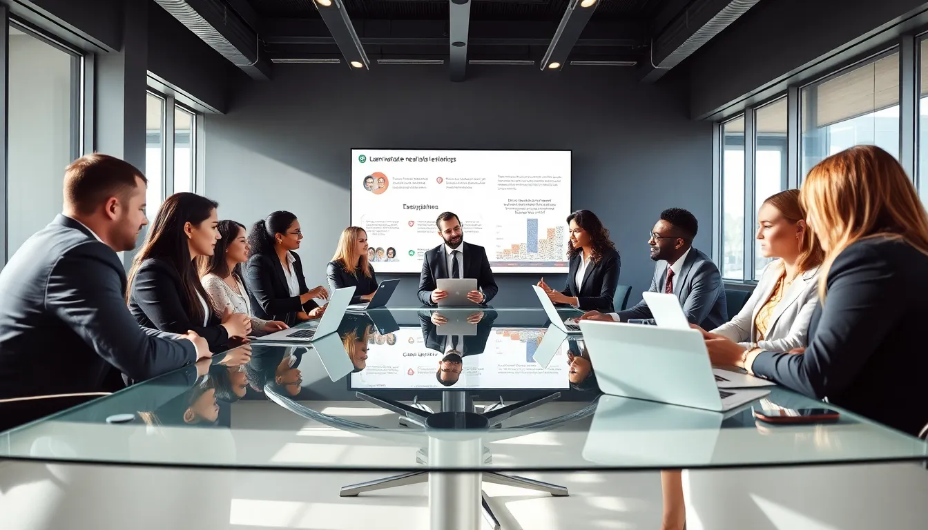 diverse real estate team collaborating in a modern office.
