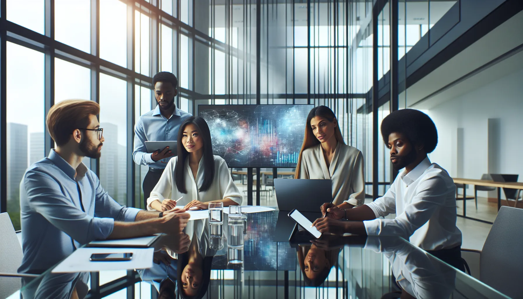 diverse team collaborating in a modern office setting.