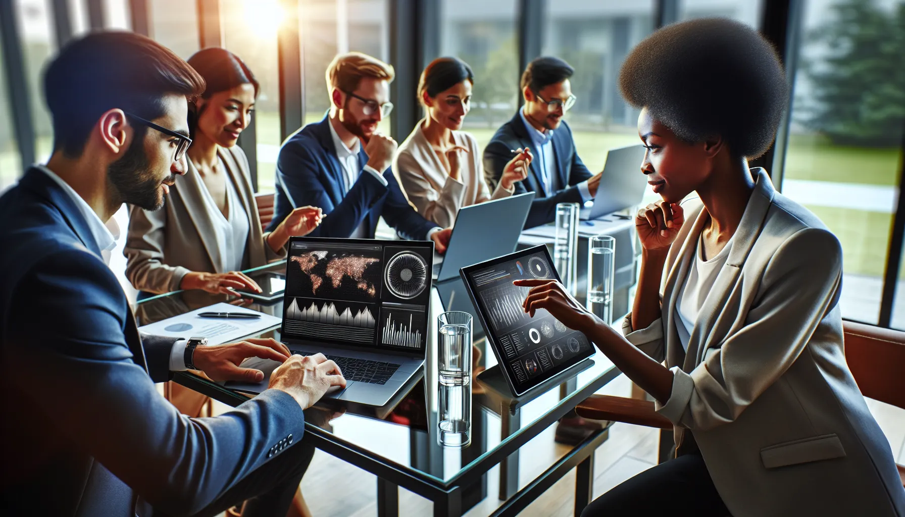 diverse professionals collaborating in a modern office setting.