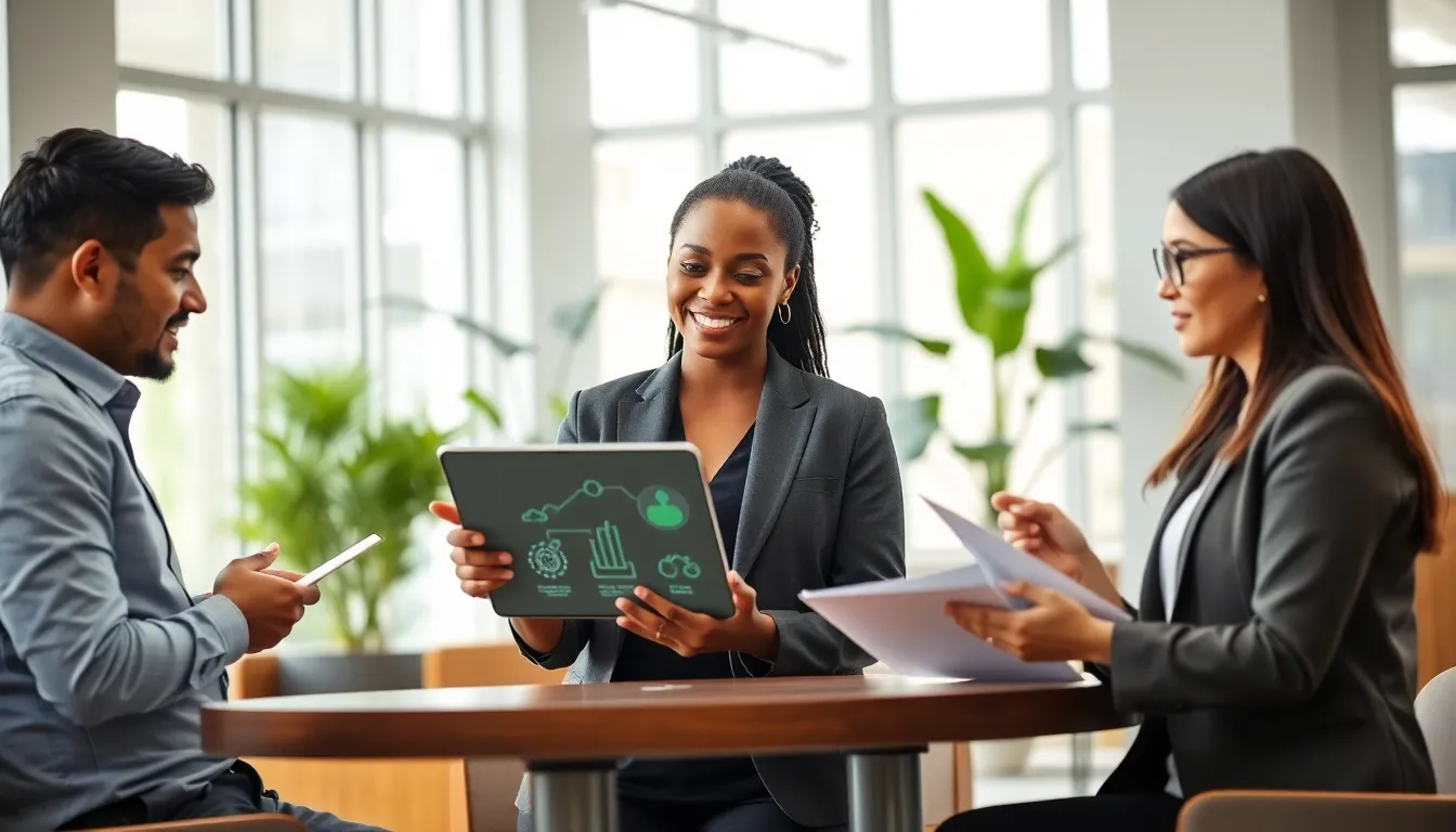 Diverse team collaborating in a modern office on energy solutions.