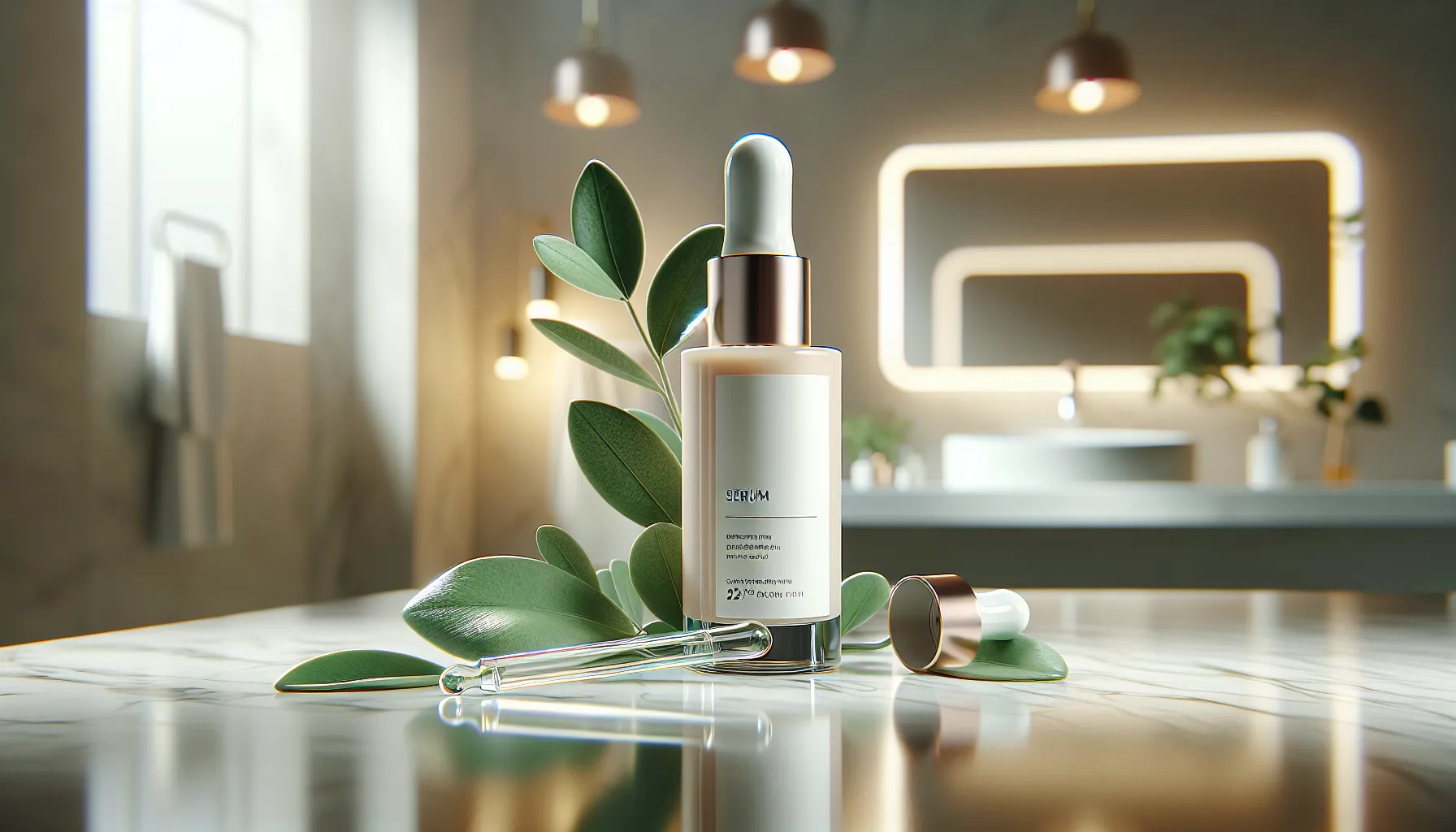 bottle of Serum Qawermoni in a modern skincare display.