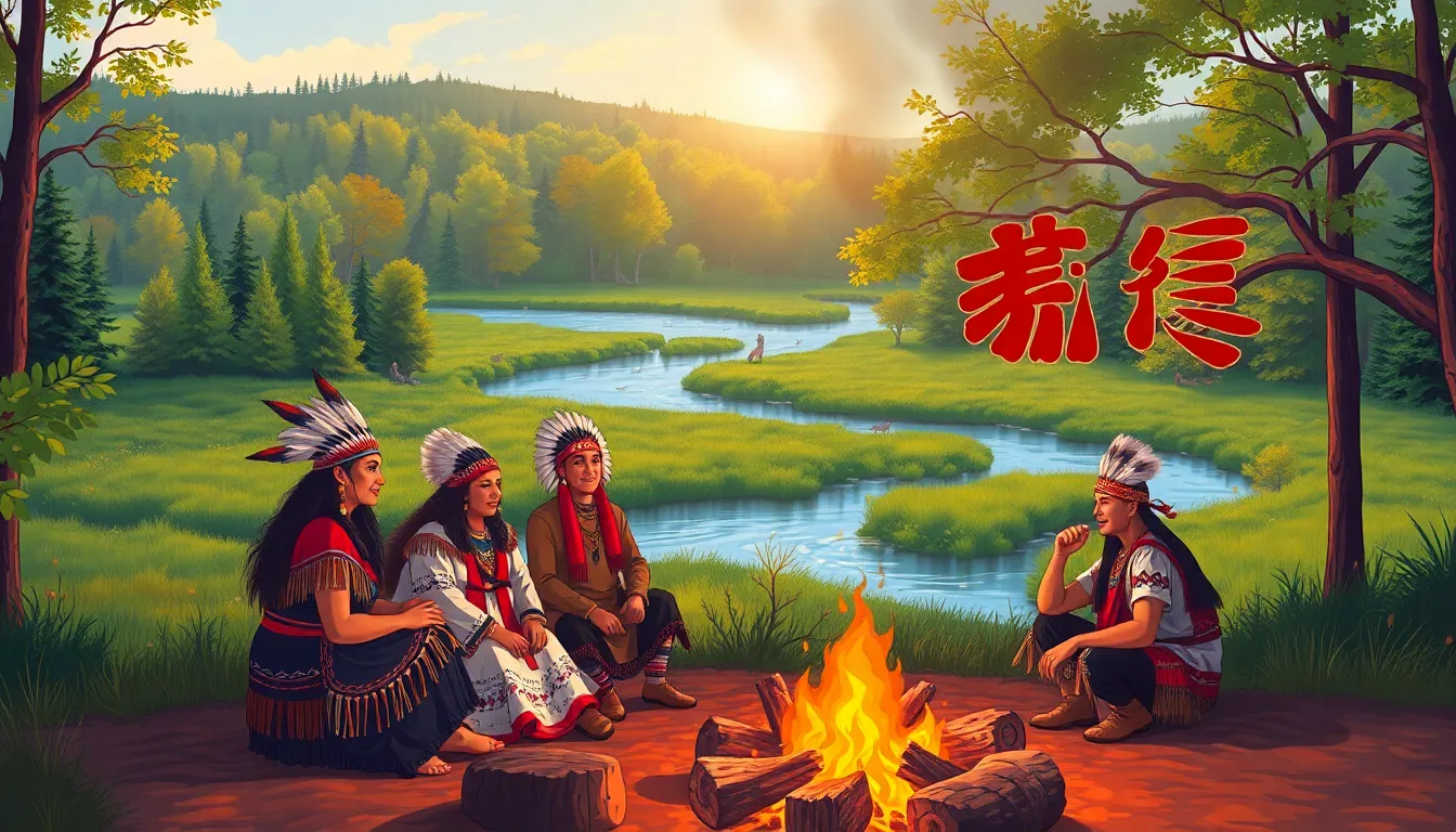 Native American individuals sharing stories around a campfire in Minnesota.
