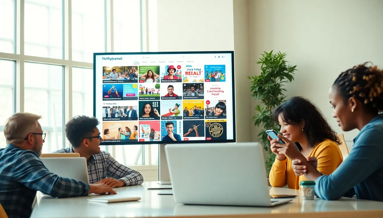 people exploring affordable local events on digital devices.