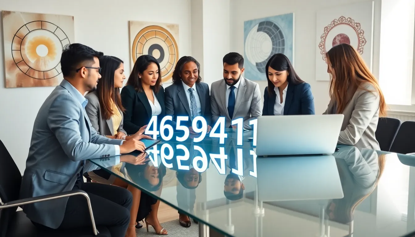diverse professionals in a modern office discussing the significance of a number.