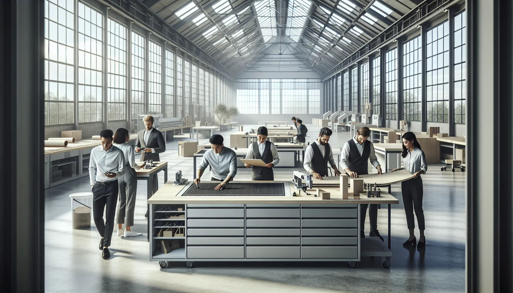 diverse team working with 16.55x40 dimensions in a bright workshop.