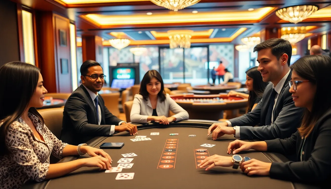 diverse players engaged at a casino table game.