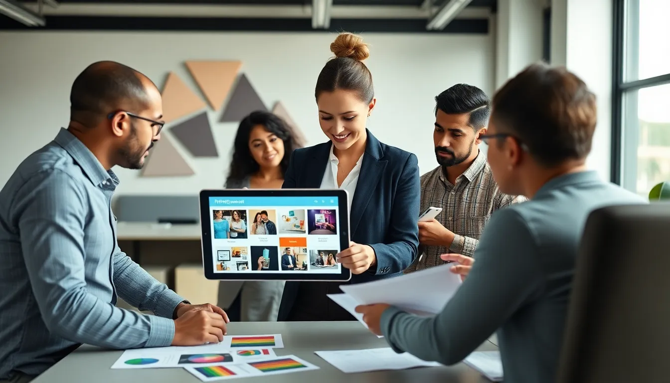 diverse team collaborating on event planning in a modern office.
