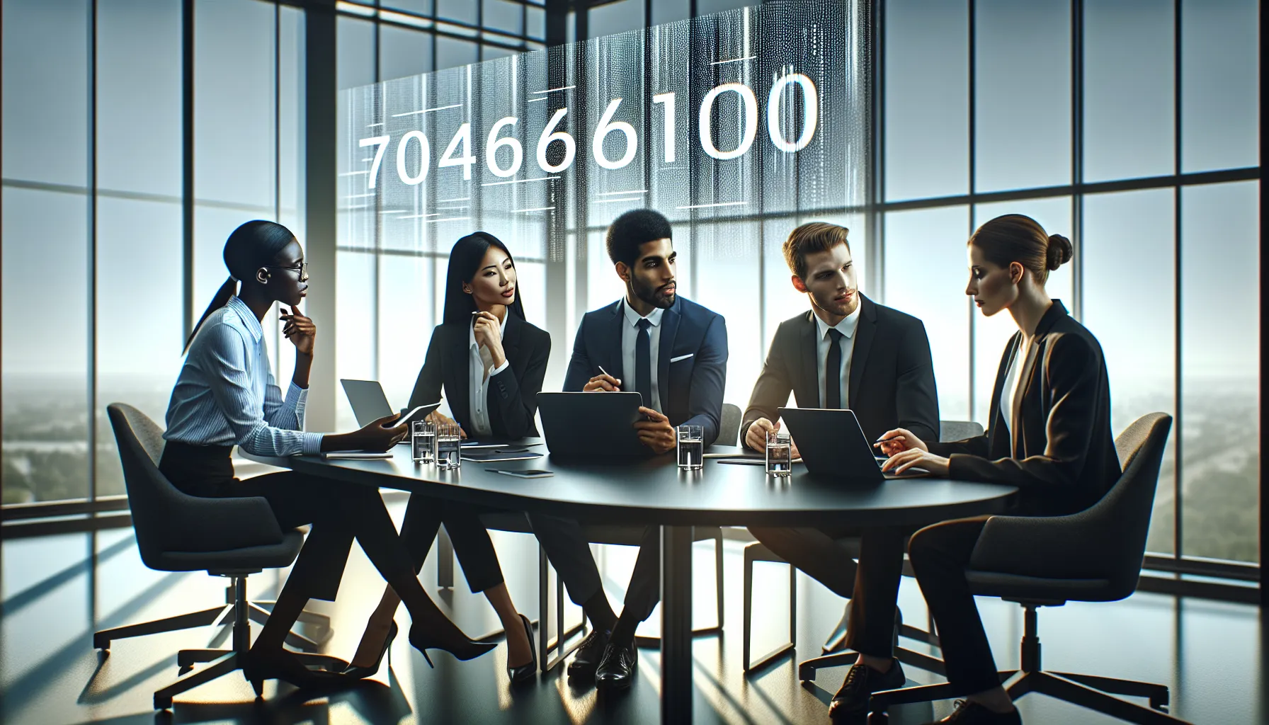 diverse team analyzing data in a modern office setting.