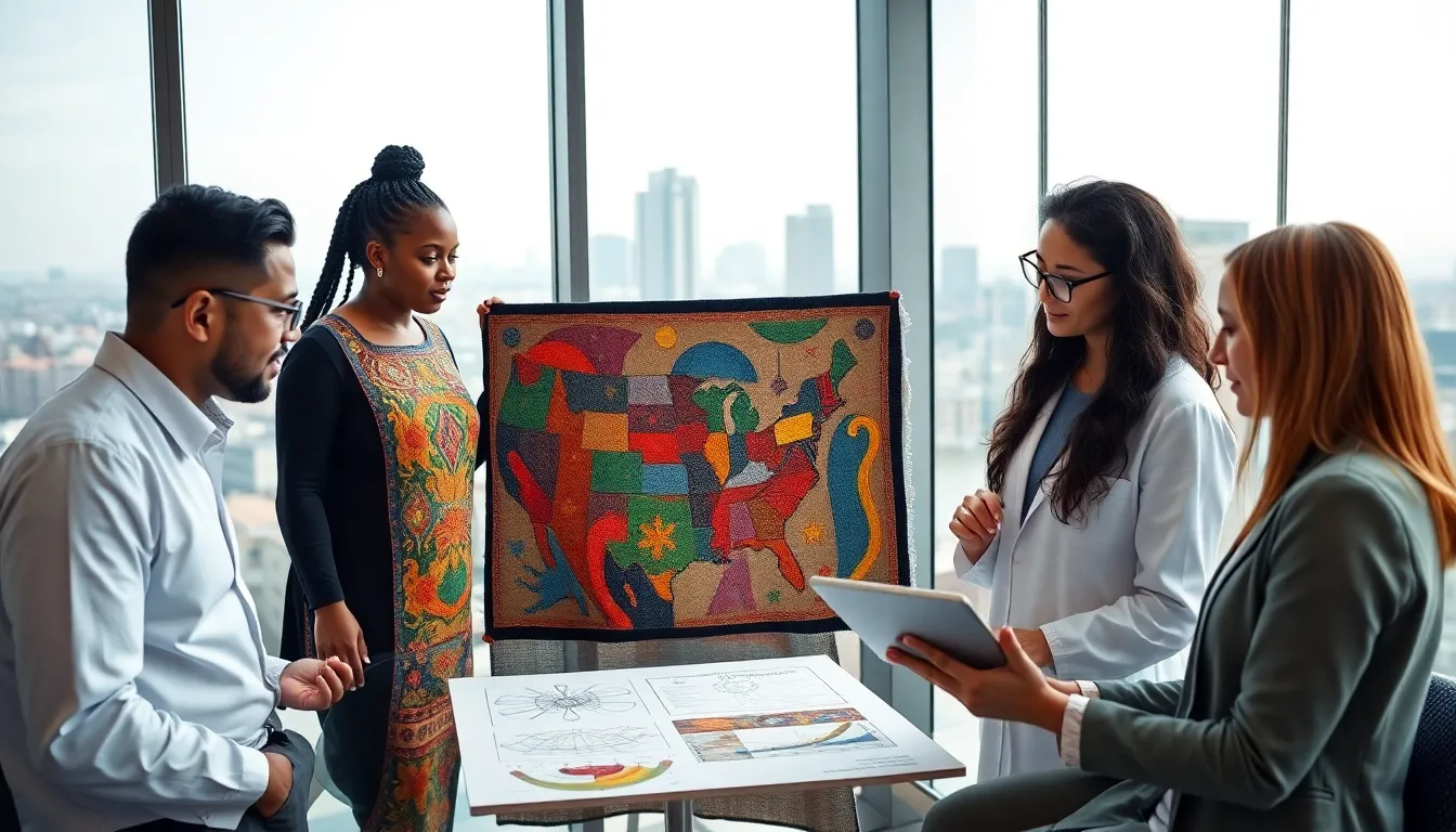 diverse team discussing eringimgams in a modern conference room.