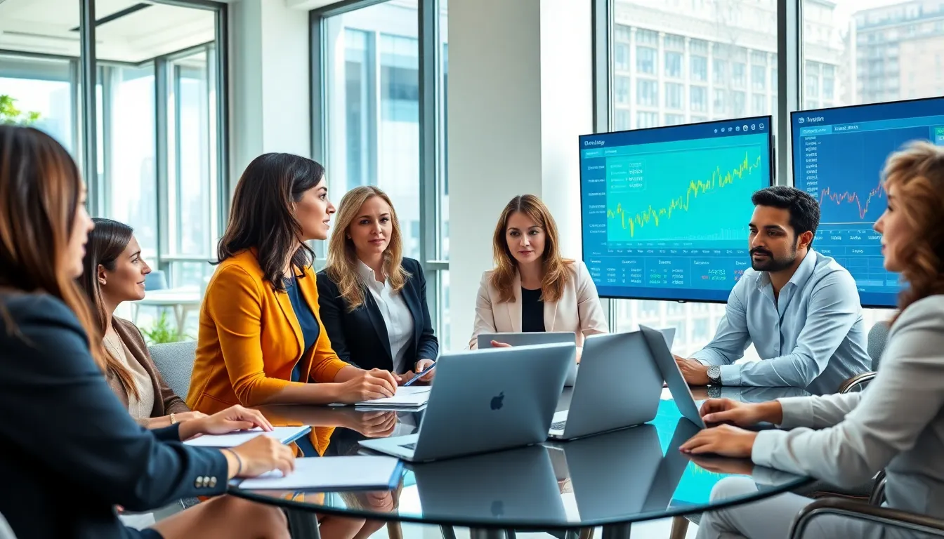 Katie Martin and team collaborating in a modern office setting.