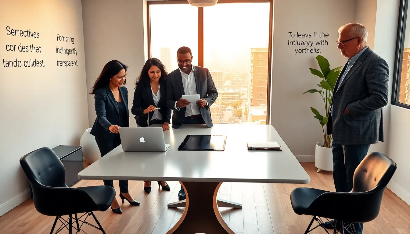 real estate agents collaborating in a modern office interior.