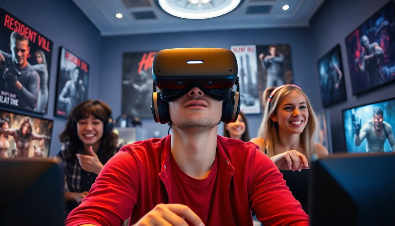 gamers engaging with virtual reality action horror games in a modern setup.