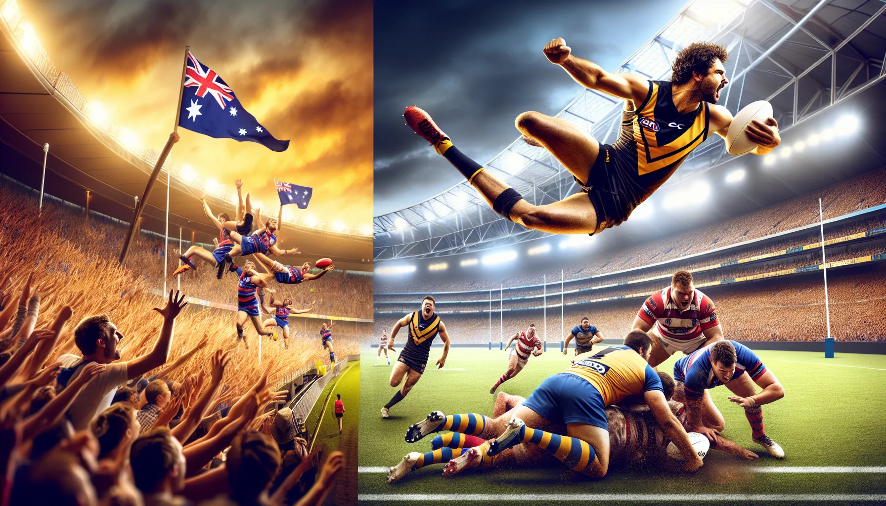 A comparison featuring AFL and NRL game scenes in vivid detail.