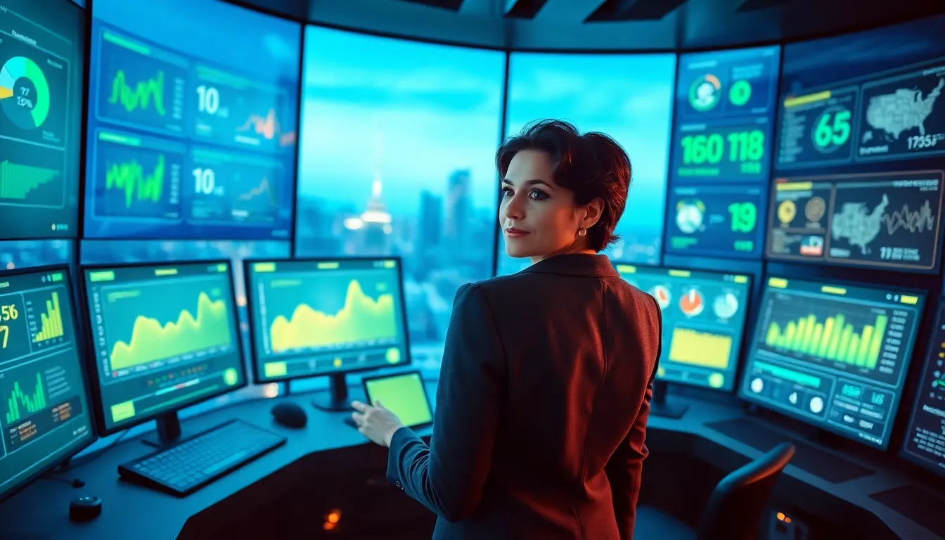 a woman in a tech control room managing energy resources through data analytics
