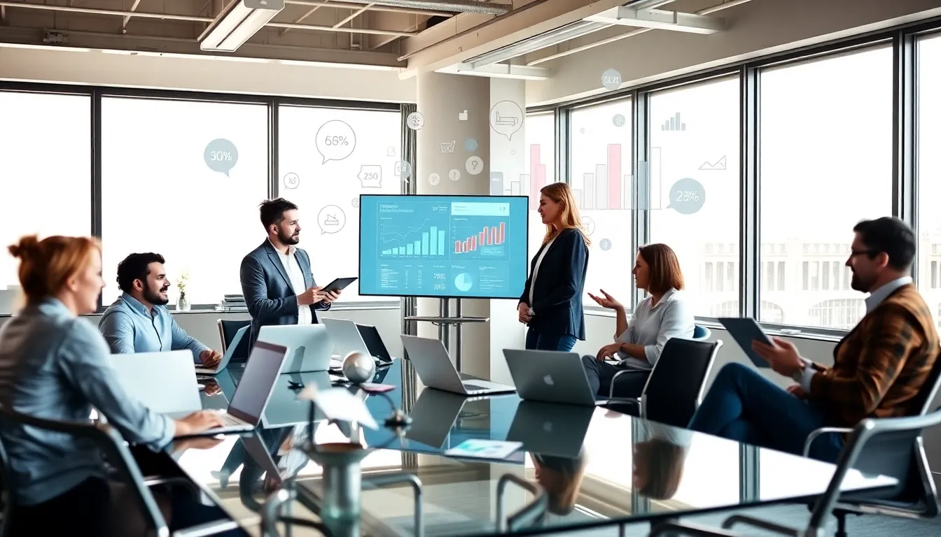 diverse professionals collaborating in a modern workspace about user engagement.