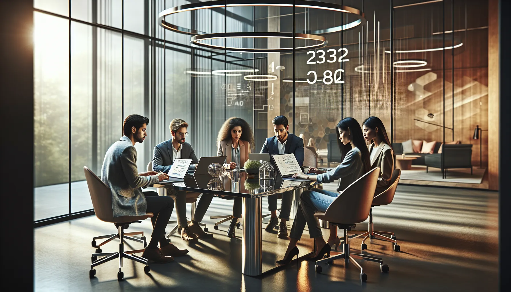 diverse professionals collaborating in a modern office setting.