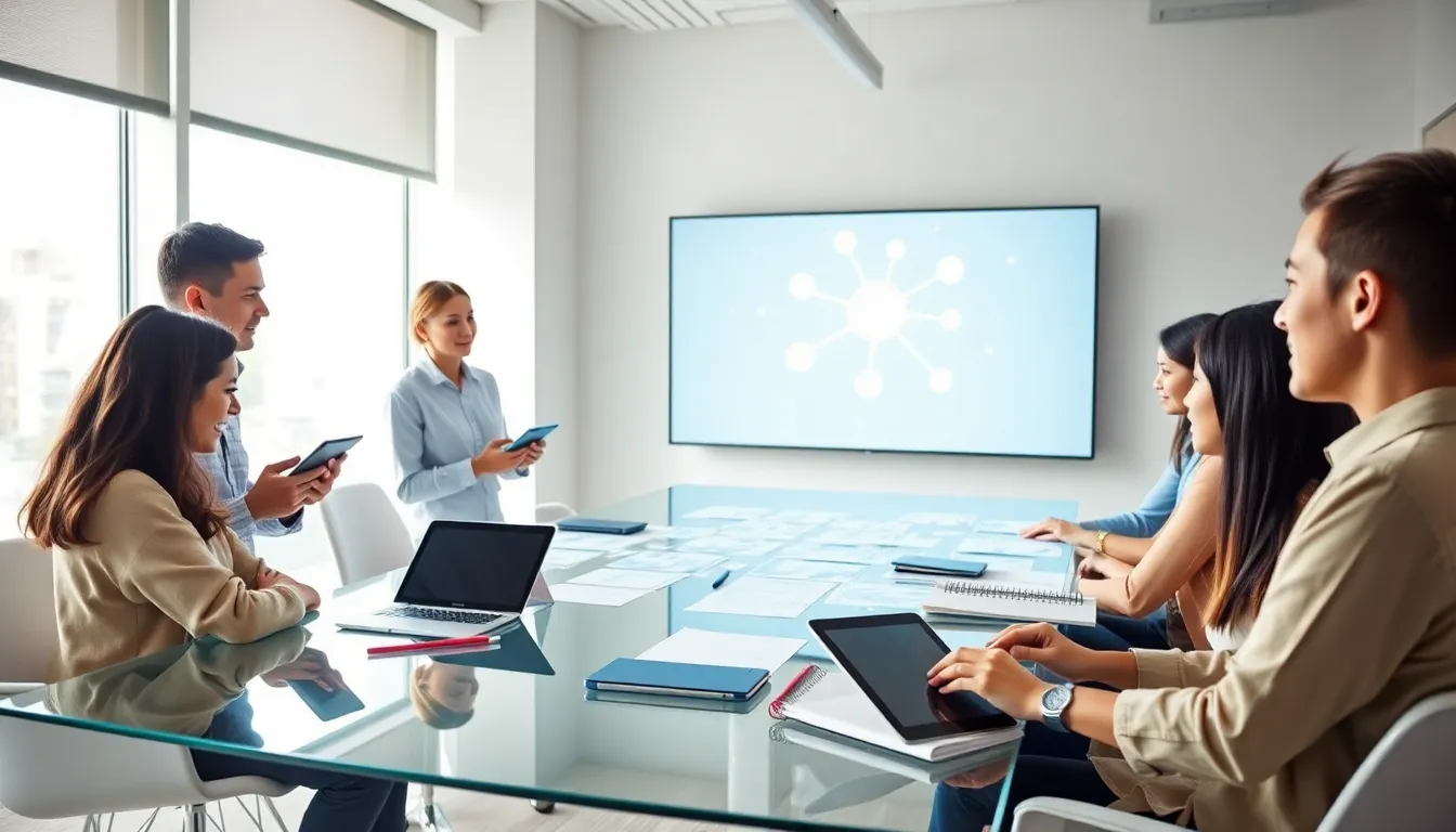 diverse professionals collaborating in a modern office setting.