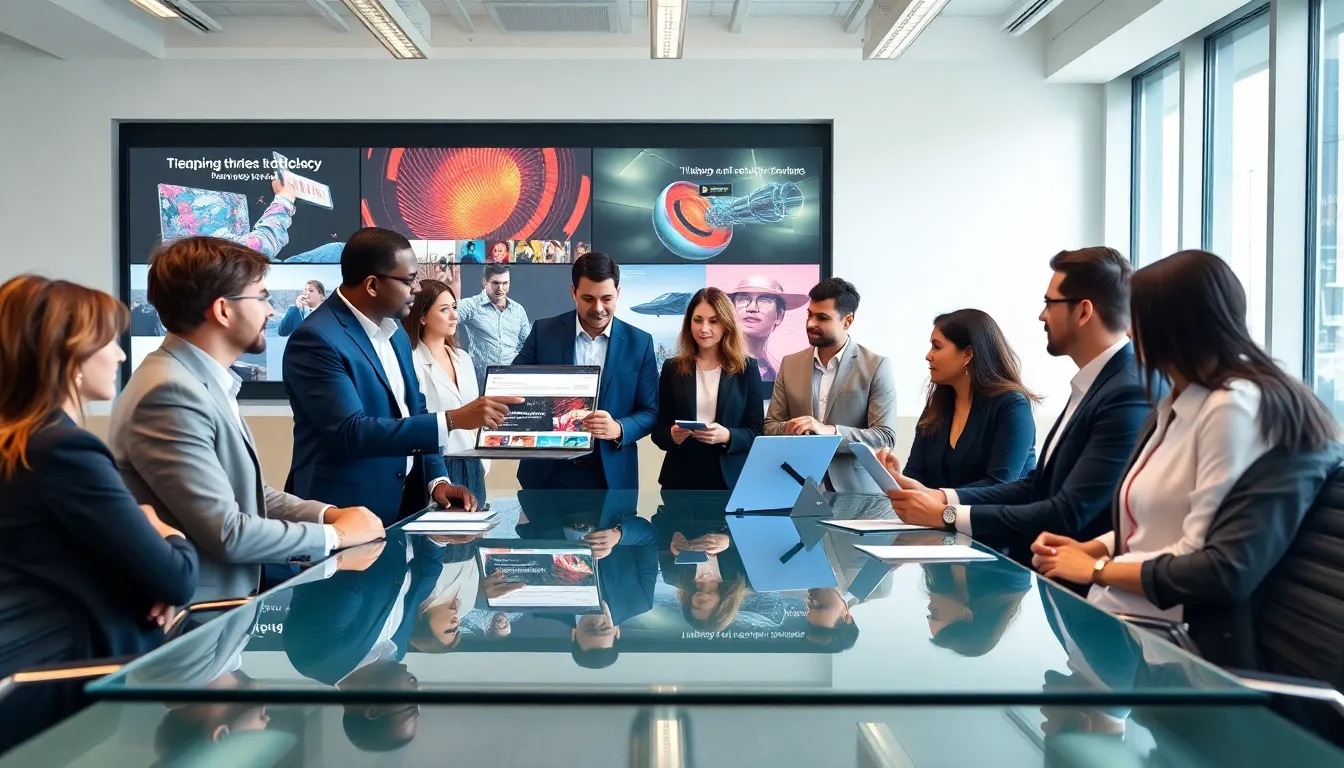 diverse team collaborating in a modern office setting.