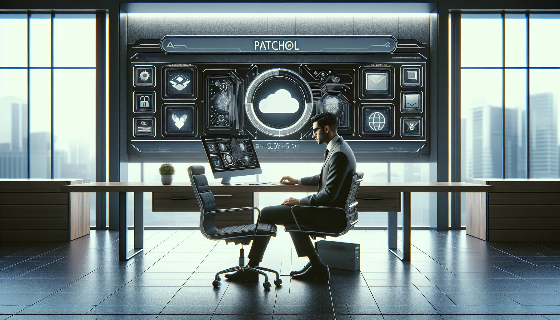 professional patching process at a modern computer workstation.