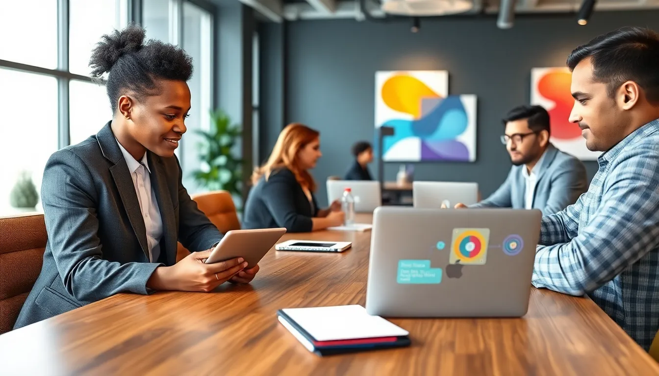 diverse professionals collaborating in a modern office on event planning.