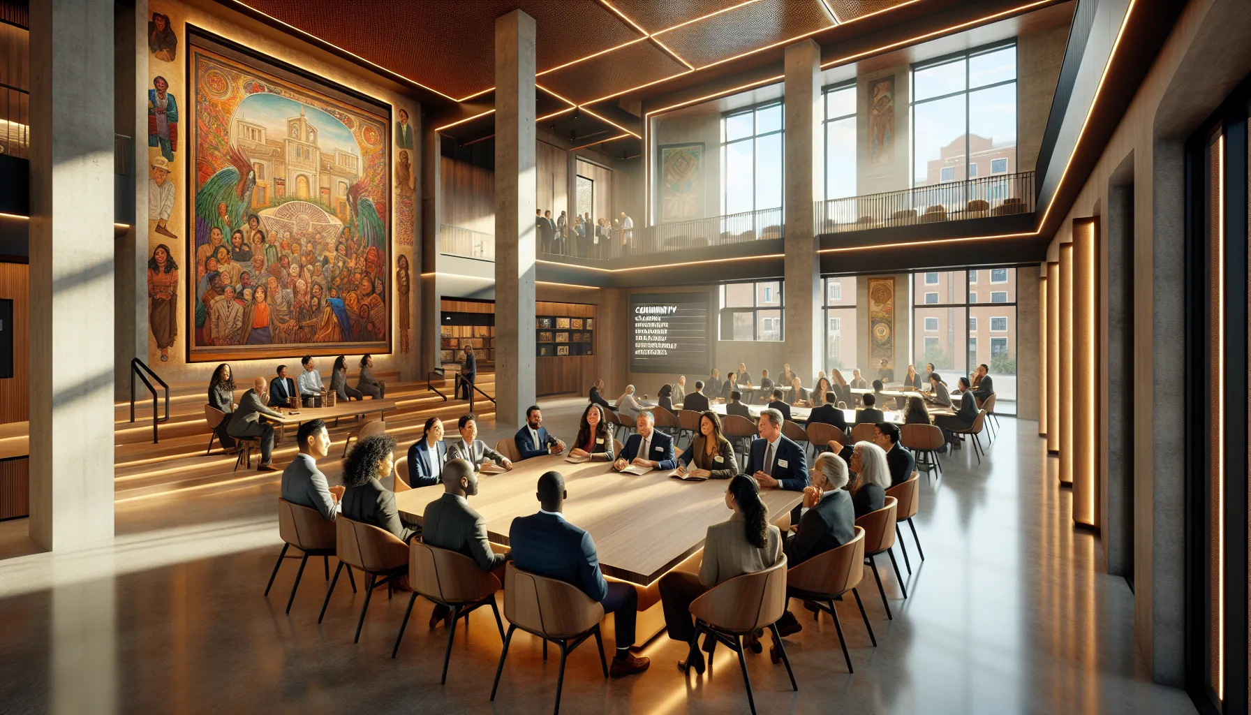 diverse community meeting showcasing values of inclusivity and collaboration.