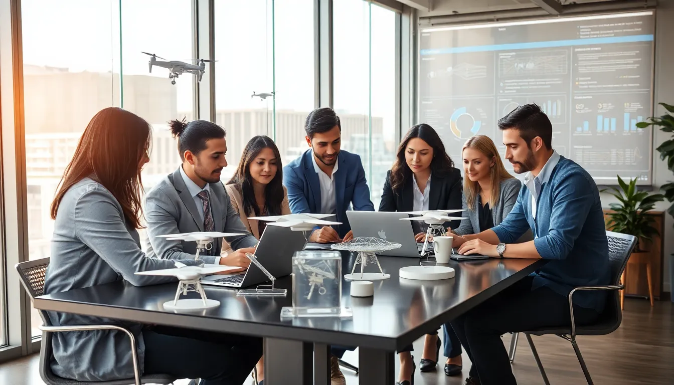 diverse aerospace team collaborating in a modern office.