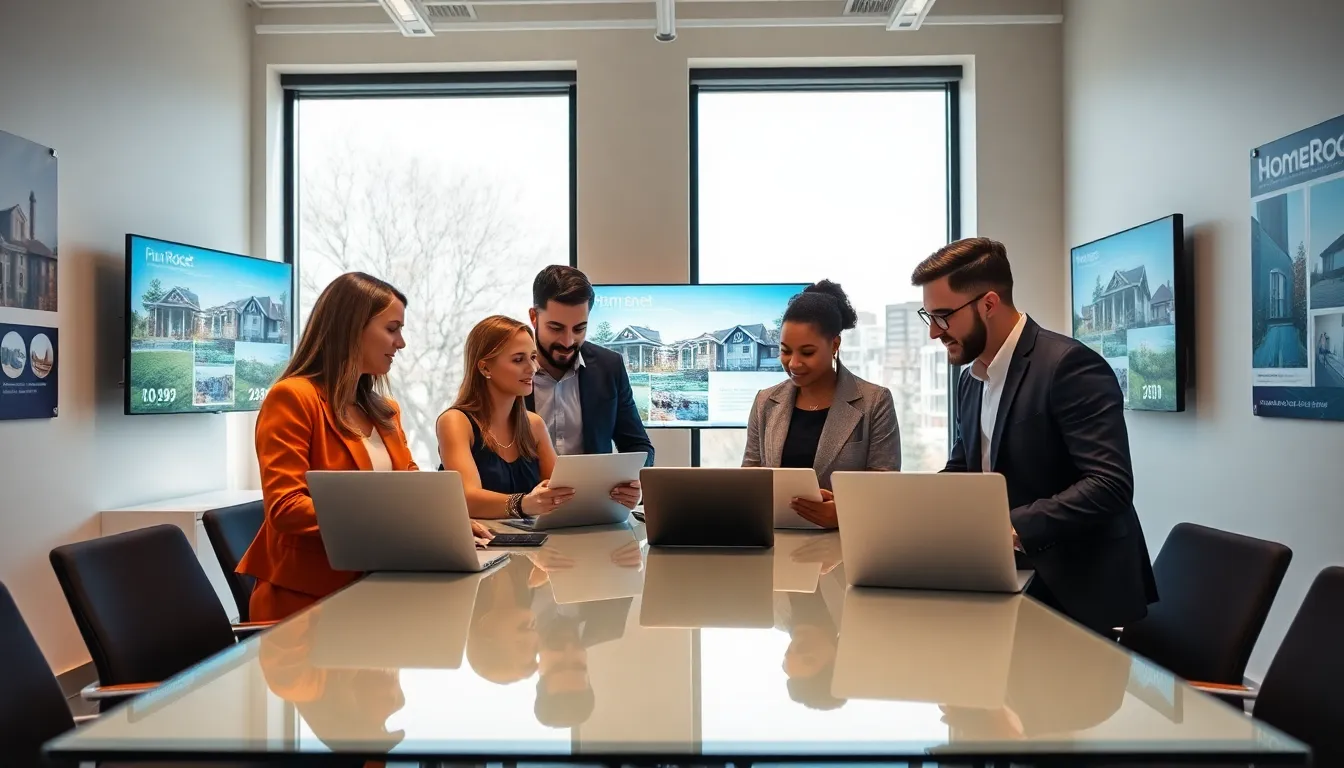 diverse real estate team collaborating in a modern office environment.