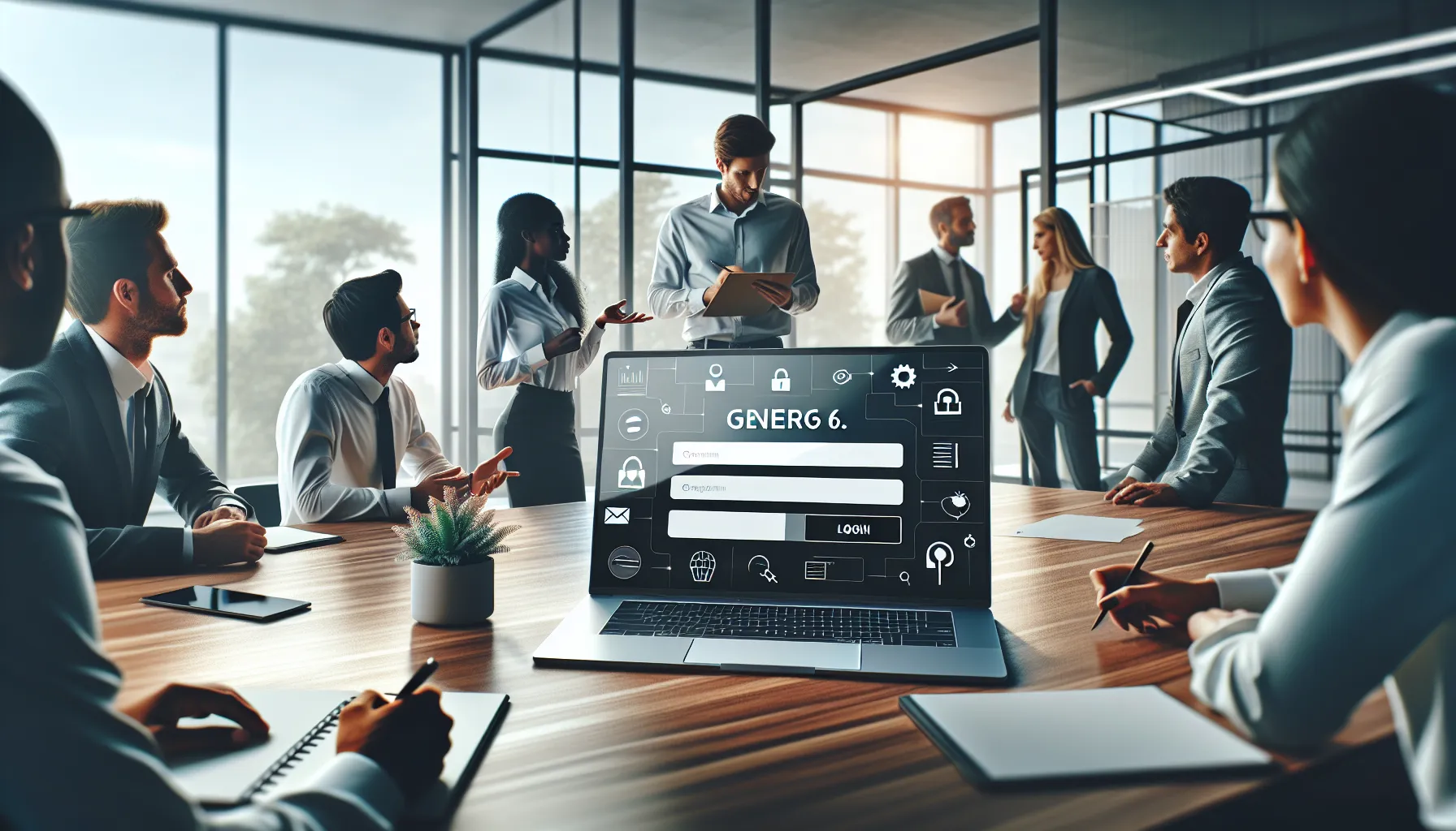 Polr 6 login interface shown on a laptop in a bright office.