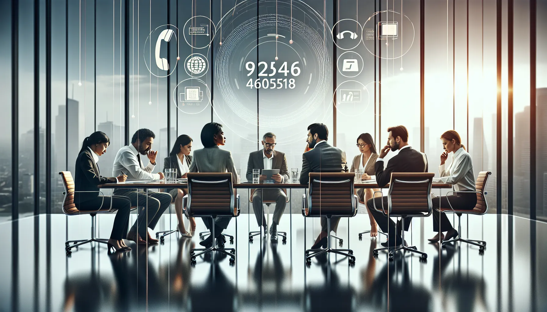 professionals discussing the significance of a number in a modern office.