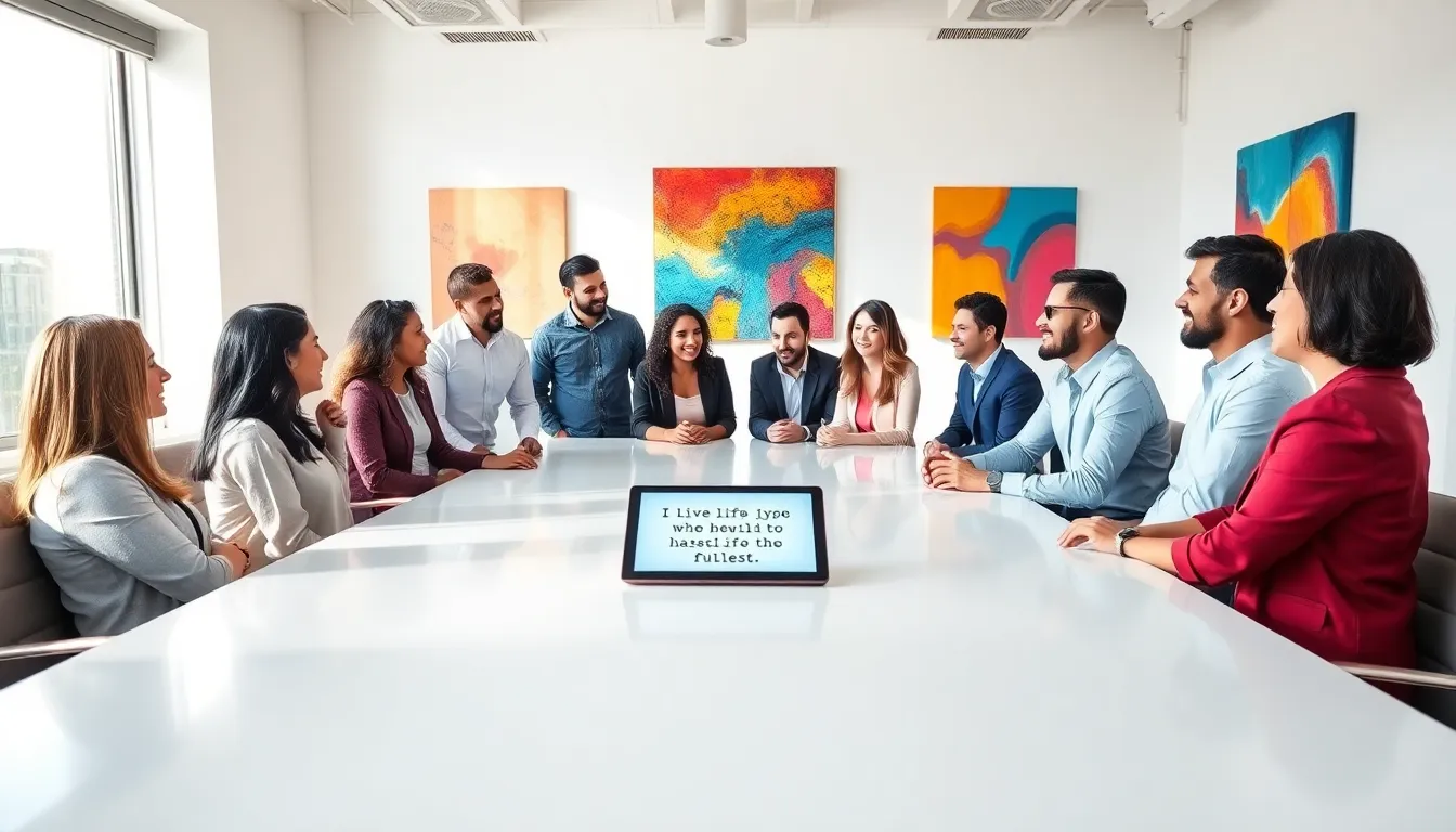 diverse professionals discussing quotes on living life to the fullest.