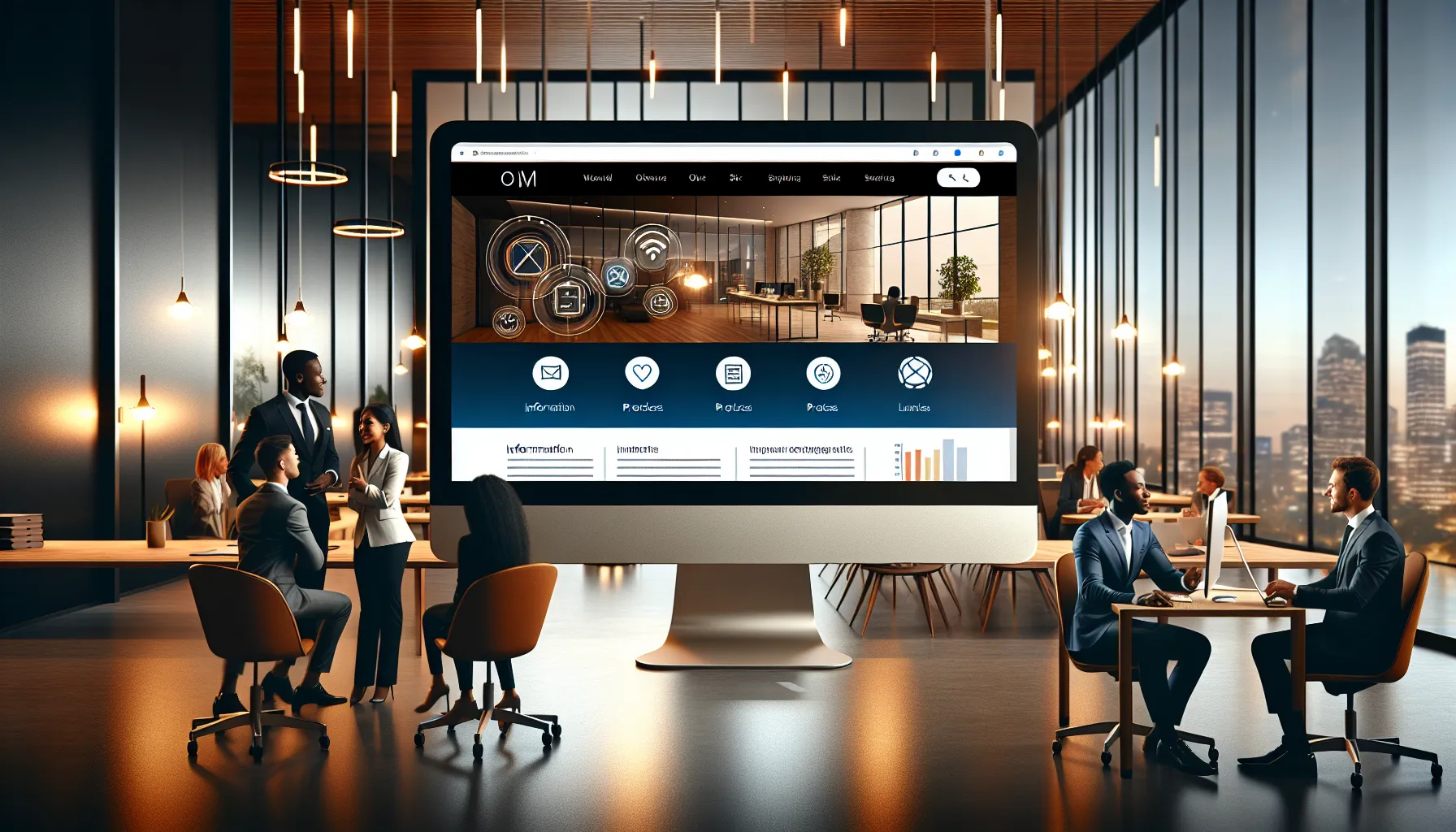 Computer screen showing the homepage of Samuvine.com in a modern office.