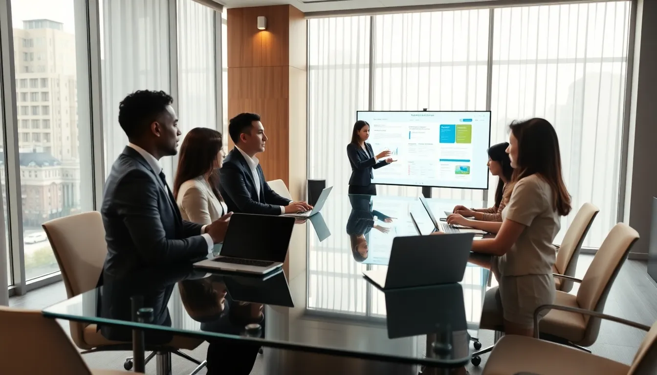 diverse legal team collaborating with technology in a modern office.