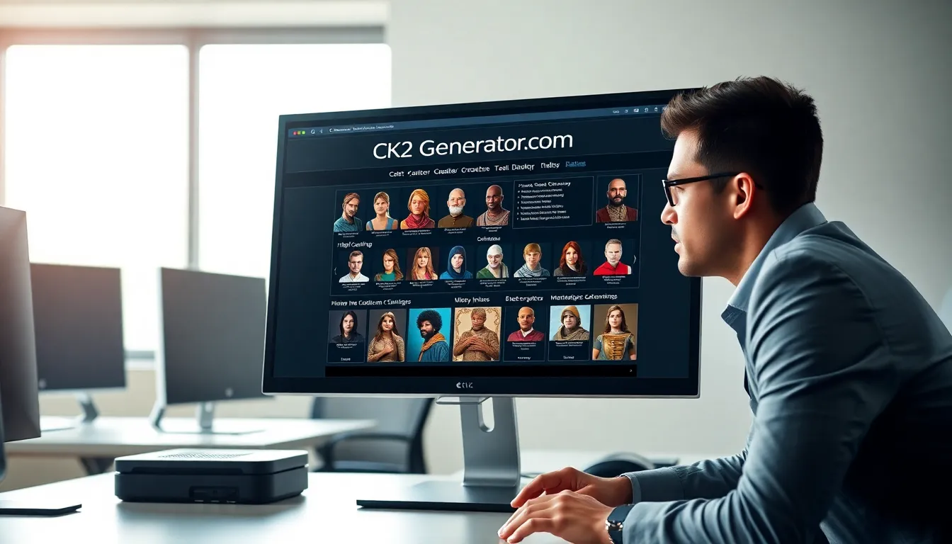 person using CK2Generator.com to create gaming characters.