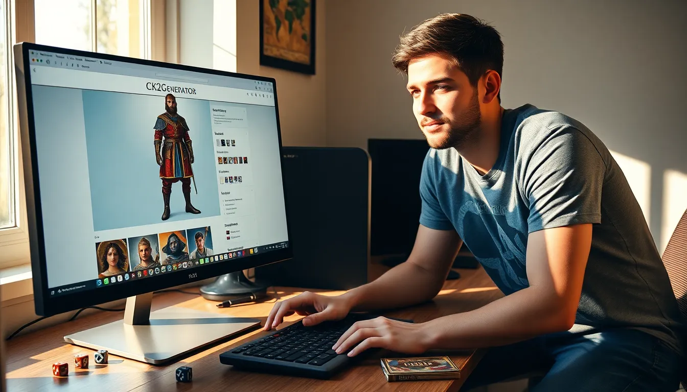 a young man customizing a character on CK2Generator website.