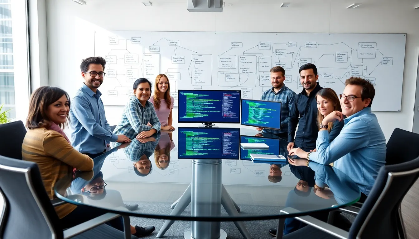 diverse team discussing declarative programming in a modern office.