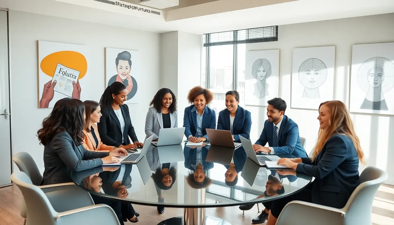 diverse team discussing mission in a modern conference room.